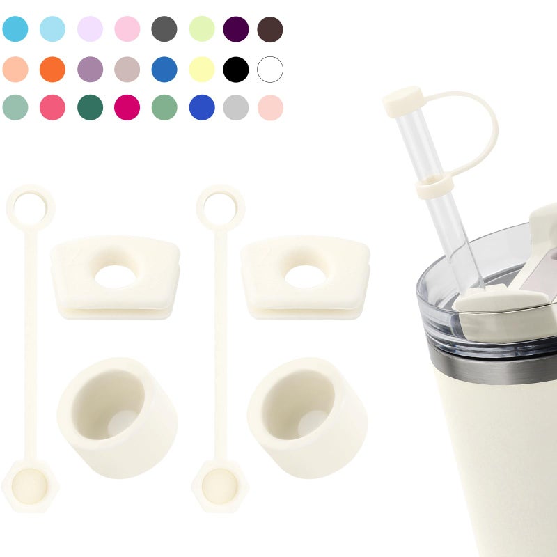 DUNLAGUE Silicone Spill Stopper Set Compatible with Stanley Cup 2.0 30oz & 40oz with Straw Cover (Set of 2, Cream) - Image 1
